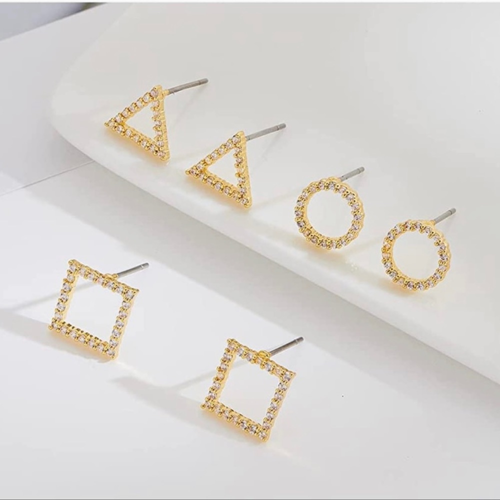 3 Pairs Stud Gold Earrings